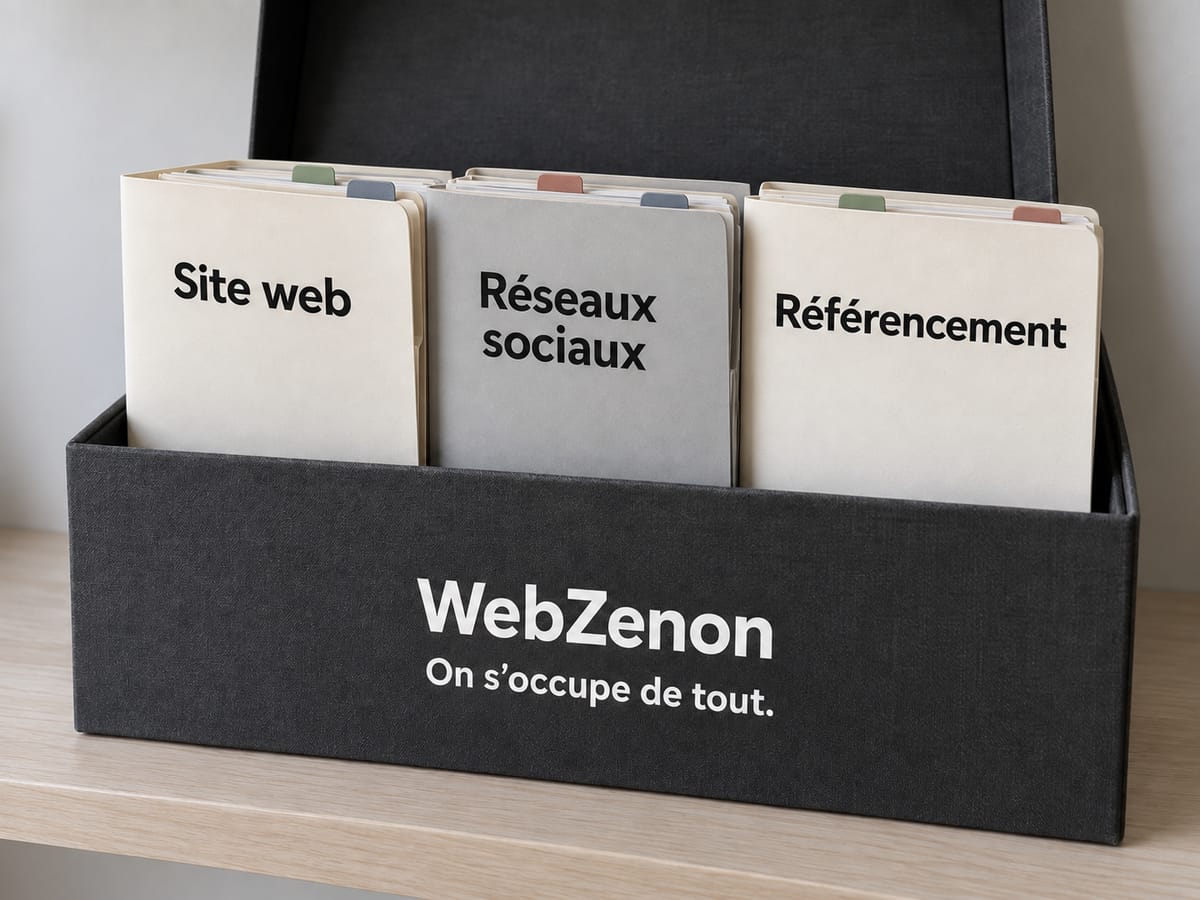 Illustration : site web, réseaux sociaux et référencement réunis dans un coffret WebZenon
