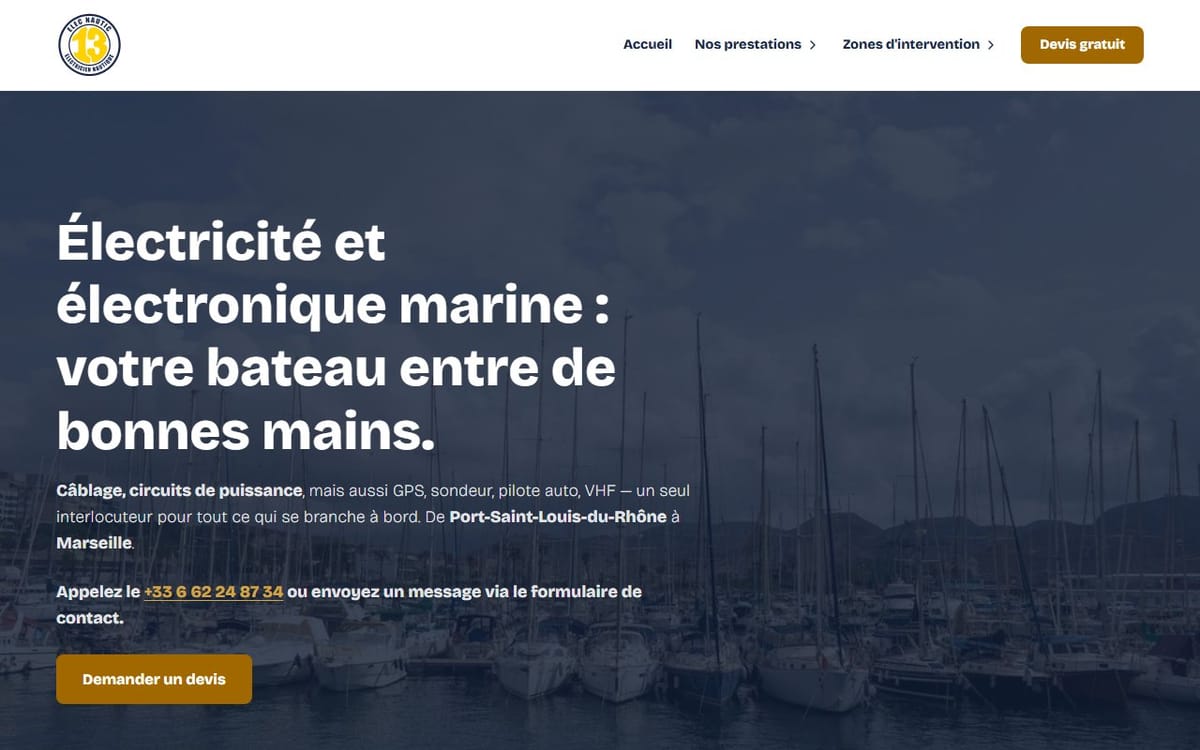 Capture du site ElecNautic13 livré par WebZenon, spécialiste électricité nautique